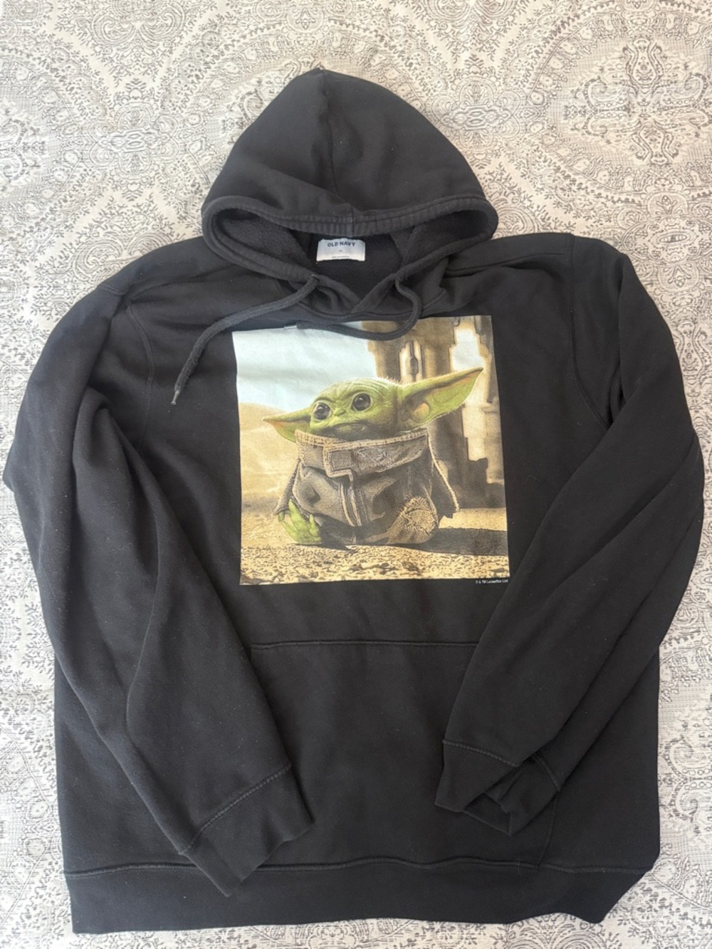 Old Navy Black Hoodie with Grogu Graphic - XXL